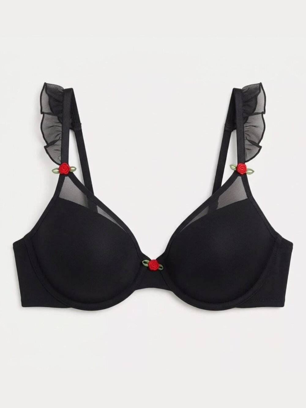 New! Parade Black Mesh Ruffle-Strap T-Shirt Underwire Bra XS 32017
